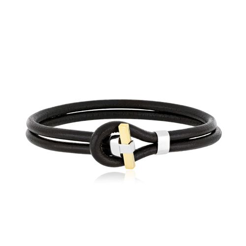 Pulseira Pulso de Couro, Prata 925 e Ouro 18k (YOU MEN by Maxior)