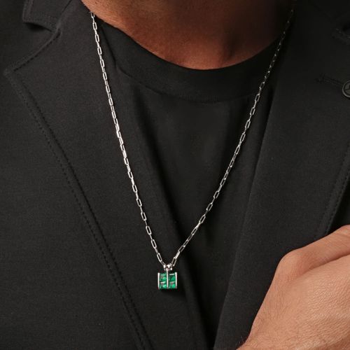 Escapulário Raiz de Prata 925 com Ágata Verde (YOU MEN by Maxior)