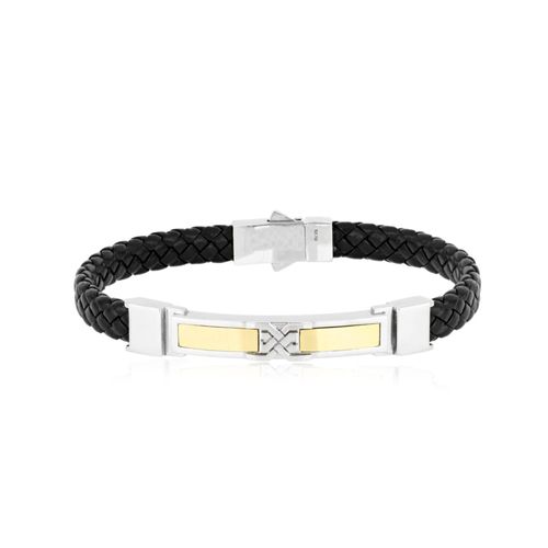 Pulseira Signs de Prata 925, Ouro 18k e Couro (YOU MEN by Maxior)