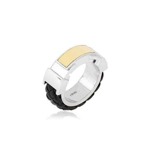 Anel Pulso de Prata 925, Ouro 18k e Couro (YOU MEN by Maxior)