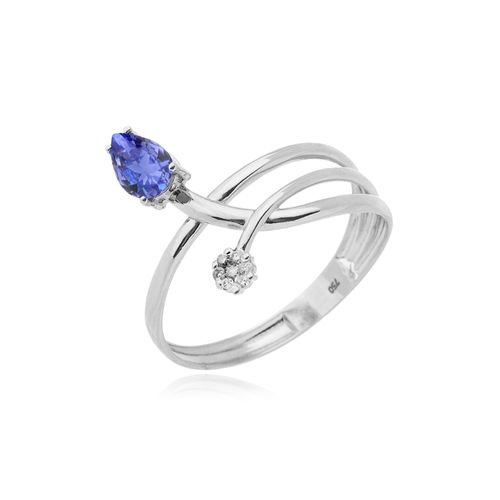 Anel Céu Ouro Branco 18k com Tanzanita e Diamantes