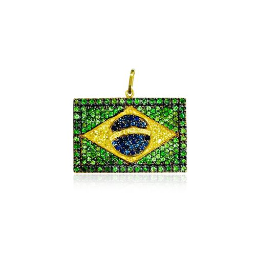 Pingente Bandeira do Brasil Ouro Amarelo 18k com Pedras Variadas