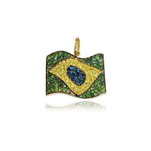 Pingente Bandeira do Brasil em Ouro Amarelo 18k com Pedras Variadas
