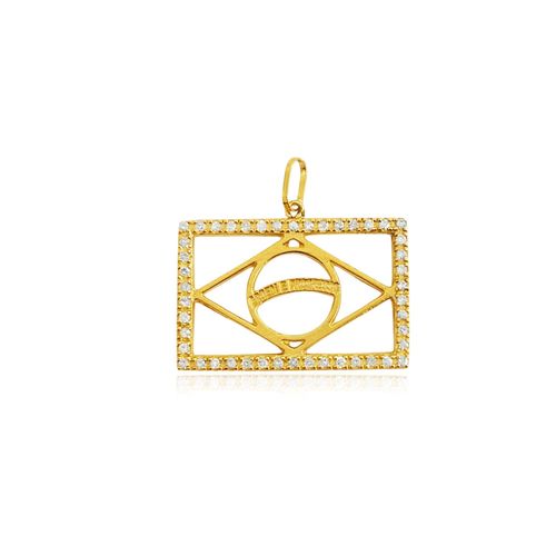 Pingente Bandeira do Brasil de Ouro Amarelo 18k com Diamantes