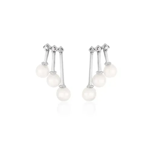 Brincos Bridal de Ouro Branco 18k com Pérolas e Diamantes