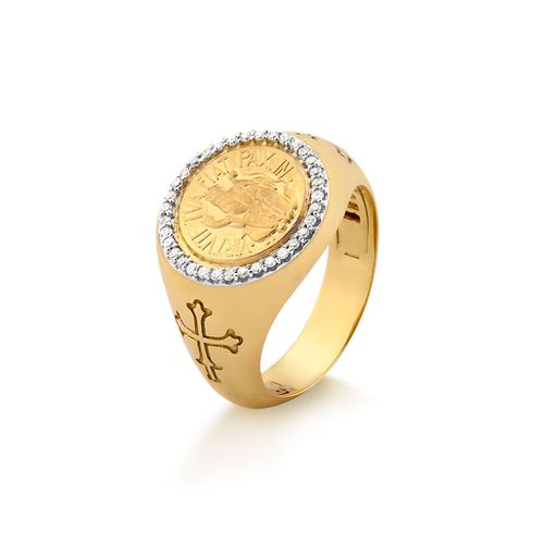 Anel São Bento de Ouro Amarelo 18k com Diamantes