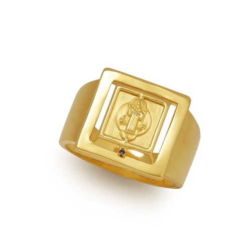 Anel São Bento de Ouro Amarelo 18k com Safira