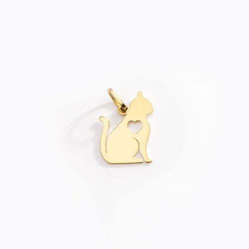Pingente Gato Coração de Ouro Amarelo 18k