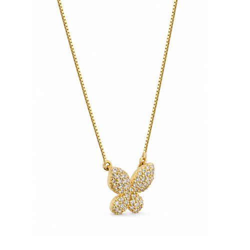 Colar Borboleta de Ouro Amarelo 18k com Diamantes