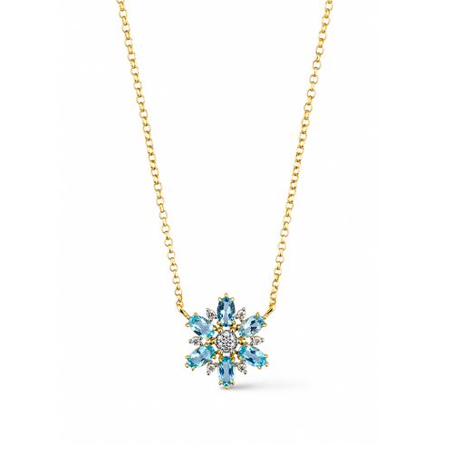 Colar Flor de Ouro Amarelo 18k com Apatita e Diamantes
