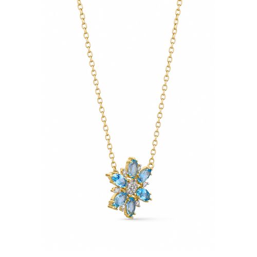 Colar Flor de Ouro Amarelo 18k com Apatita e Diamantes