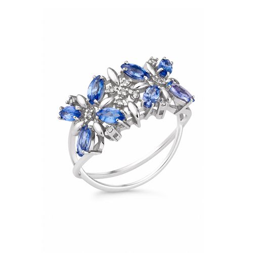 Anel Nasrid Duplo de Ouro Branco 18k com Tanzanita e Diamantes