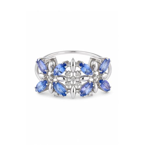 Anel Nasrid Duplo de Ouro Branco 18k com Tanzanita e Diamantes
