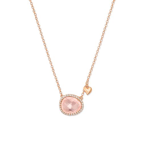 Colar Luminosa de Ouro Rosé 18k com Quartzo Rosa e Diamantes
