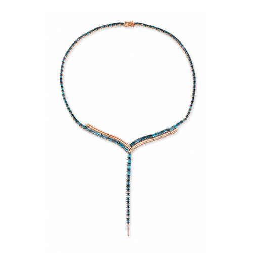 Colar Conceito Baguete de Ouro Rosé 18k com Topázio London e Diamantes