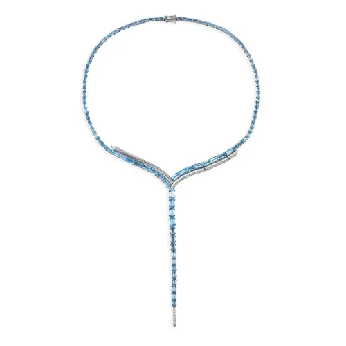 Colar Conceito Baguete de Ouro Branco 18k com Topázios e Diamantes
