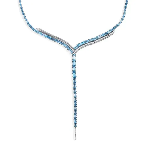 Colar Conceito Baguete de Ouro Branco 18k com Topázios e Diamantes