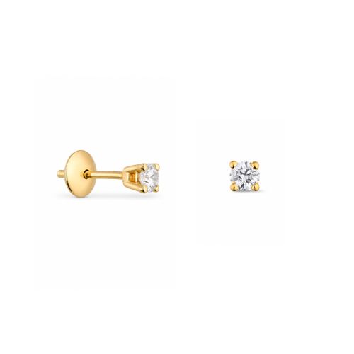 Brincos Solitário de Ouro Amarelo 18k com Diamante de 15 Pontos